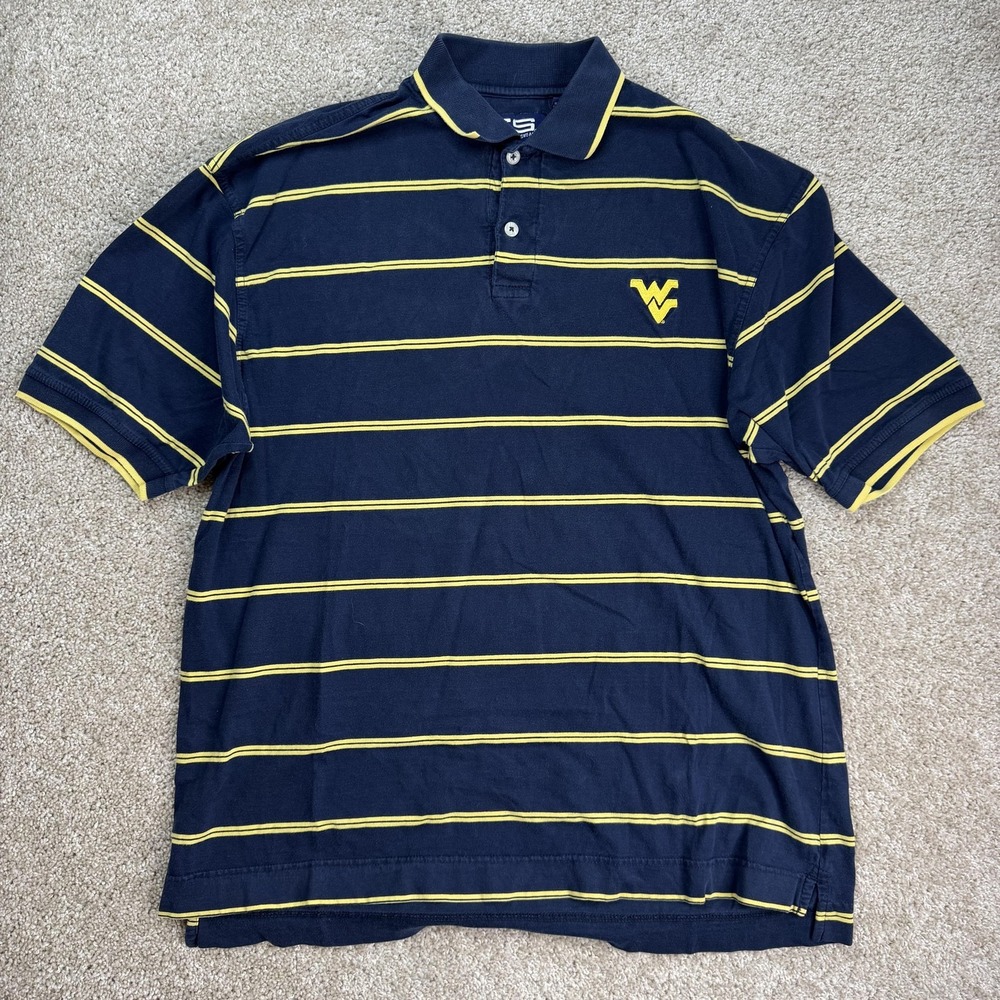 Y2K West Virginia Mountaineers Polo Shirt Mens XL Blue NCAA Football CS Striped